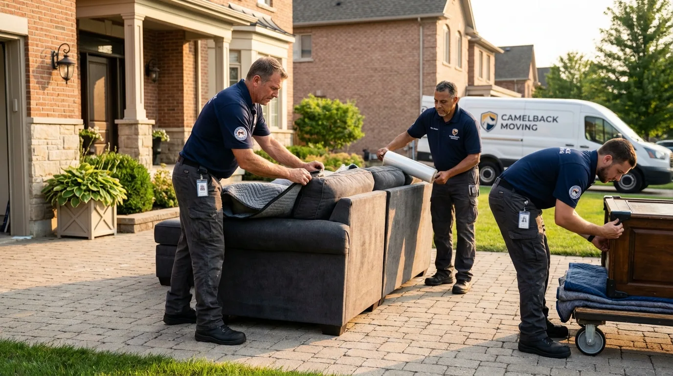 Large estate moving crew wrapping furniture in Tulare, CA