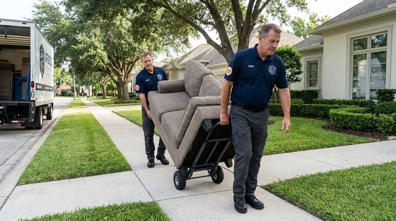 Local residential moving crew loading furniture in Tulare, CA